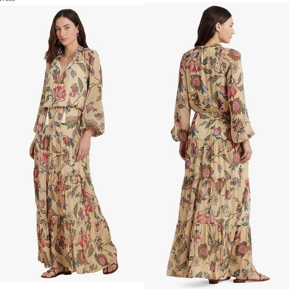 Lauren Ralph Lauren Beige Floral Maxi Dress